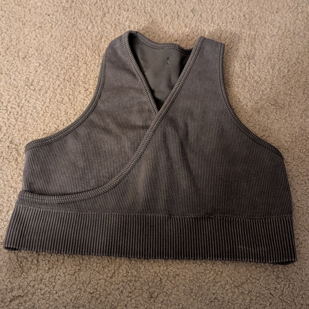 Fabletics Shelby Seamless Ribbed Sports Bra Olive Green